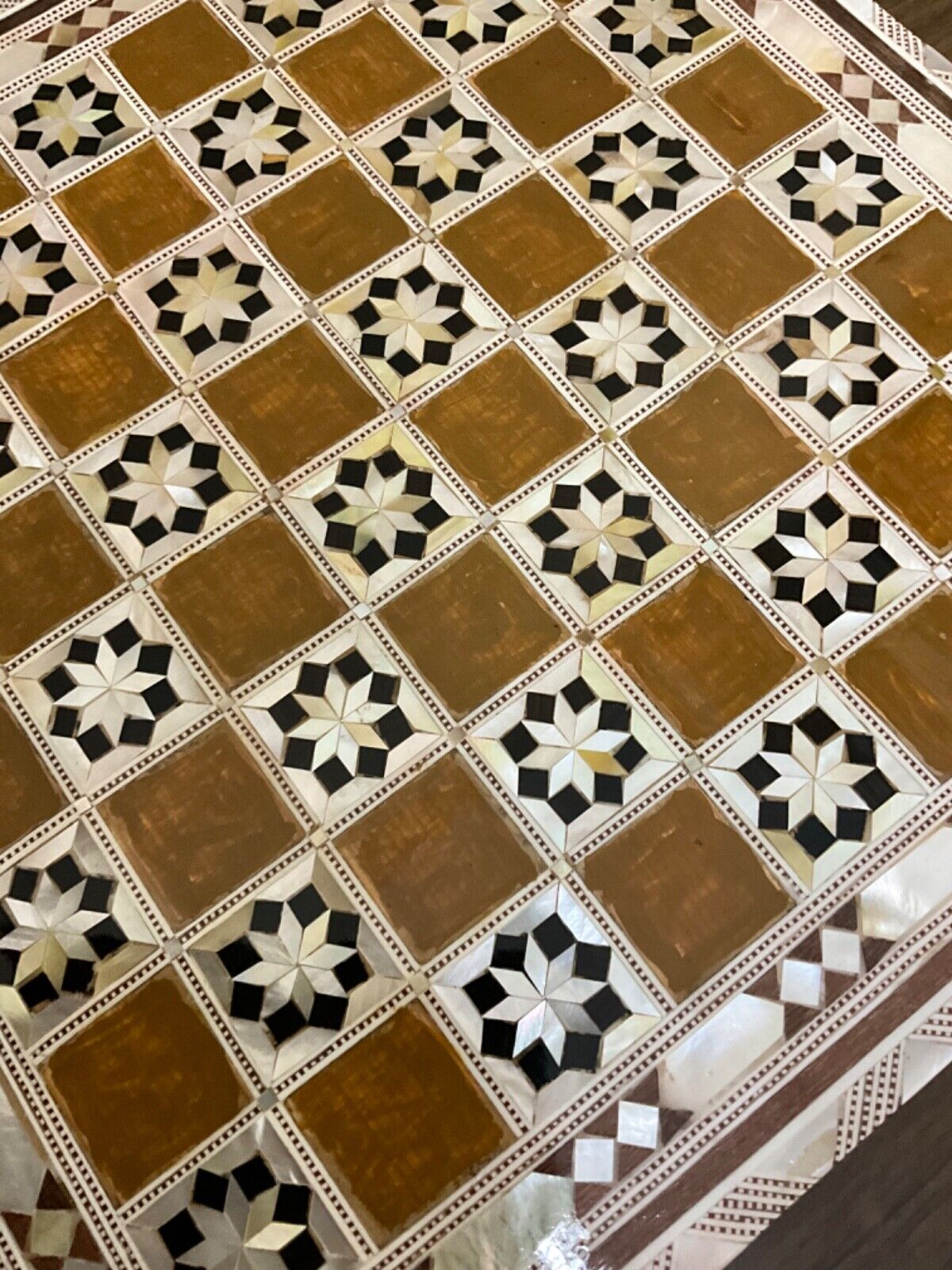 Handmade, Wood Chess Board, Chess Set, Game Board, Inlaid Mother of Pearl (12") - Laila Hand Made Gifts