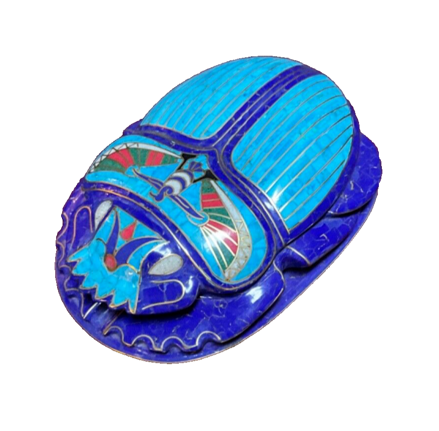 Handmade, Egyptian Pharaonic Scarab , Symbol of Good Luck, Lapis & Turquoise 10"
