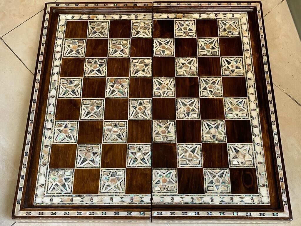 Handmade, Wooden Backgammon Board, Wood Chess Board, Mother of Pearl Inlay (20") - Laila Hand Made Gifts