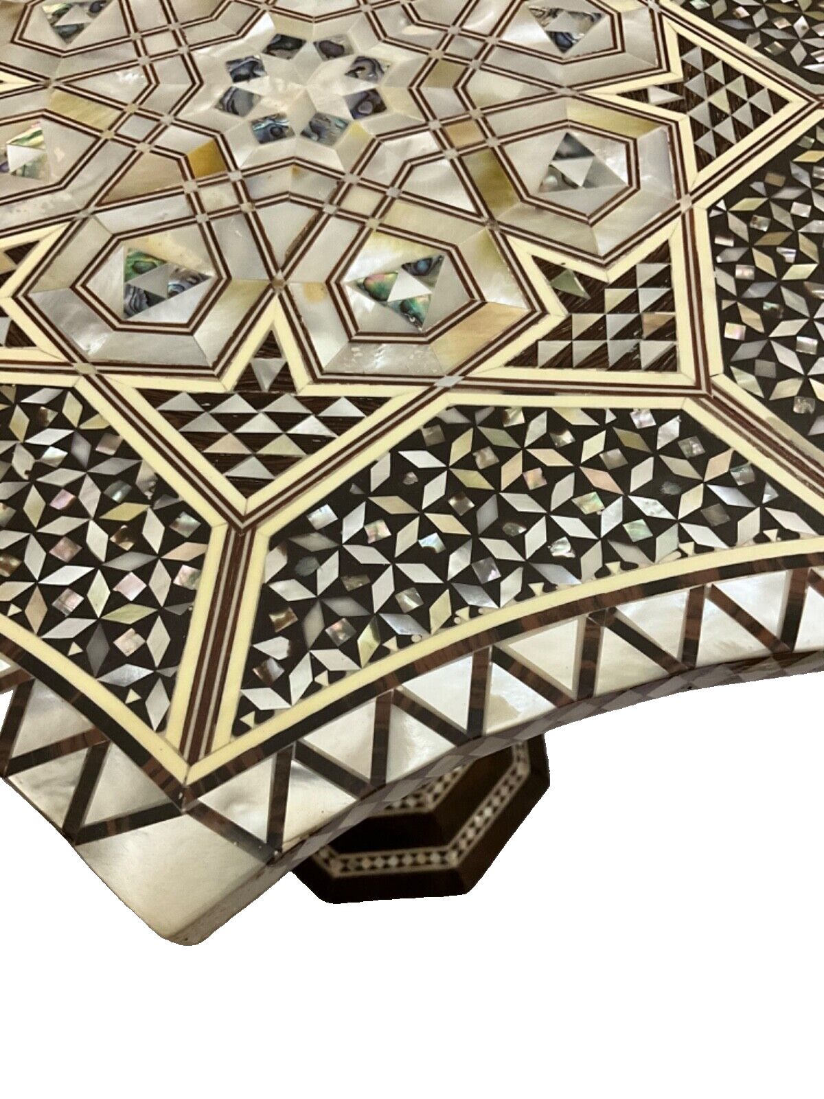 Handmade Wooden End Table Carving Wood Table Home Decor Mother of Pearl Inlay