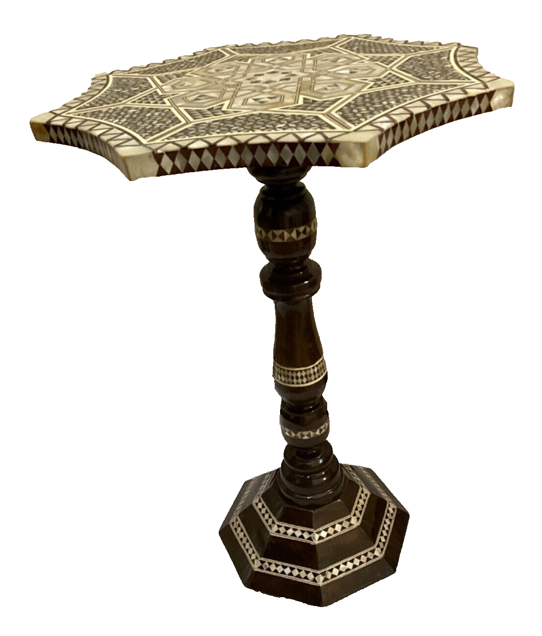 Handmade Wooden End Table Carving Wood Table Home Decor Mother of Pearl Inlay