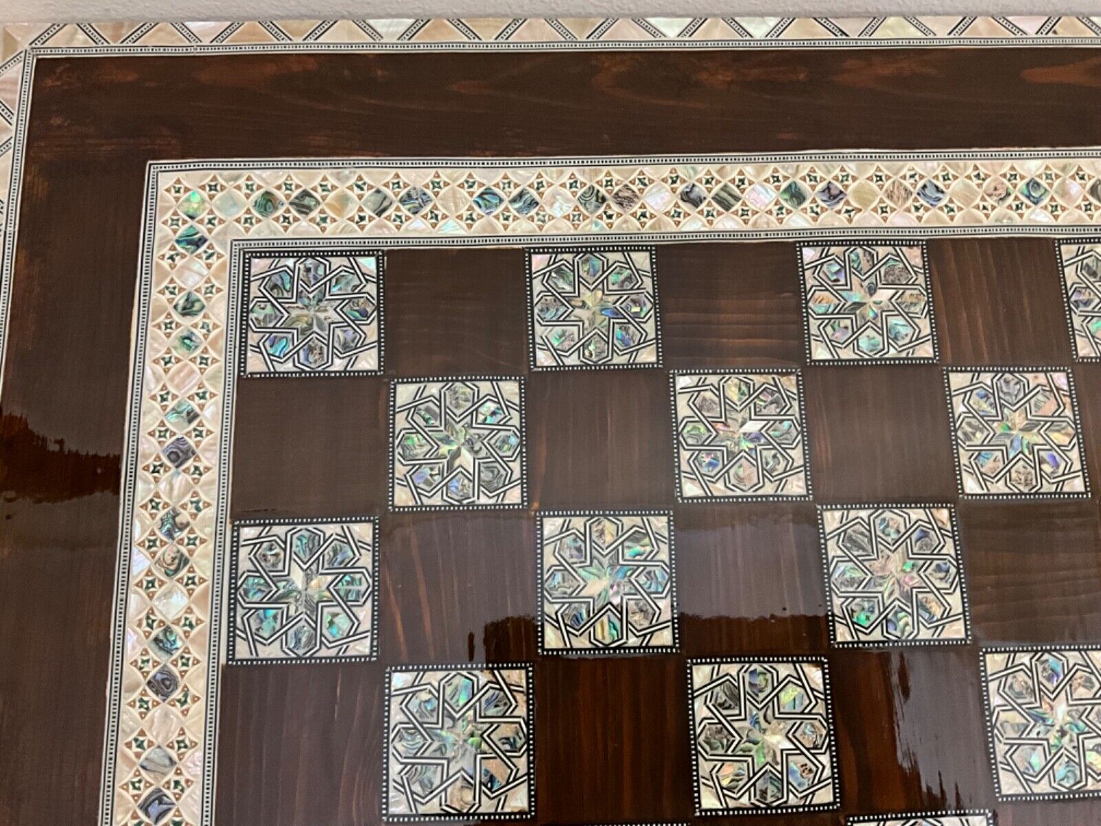 Handmade, Wood Chess Board, Game Board, Unique Board, Inlaid Mother of Pearl 25"