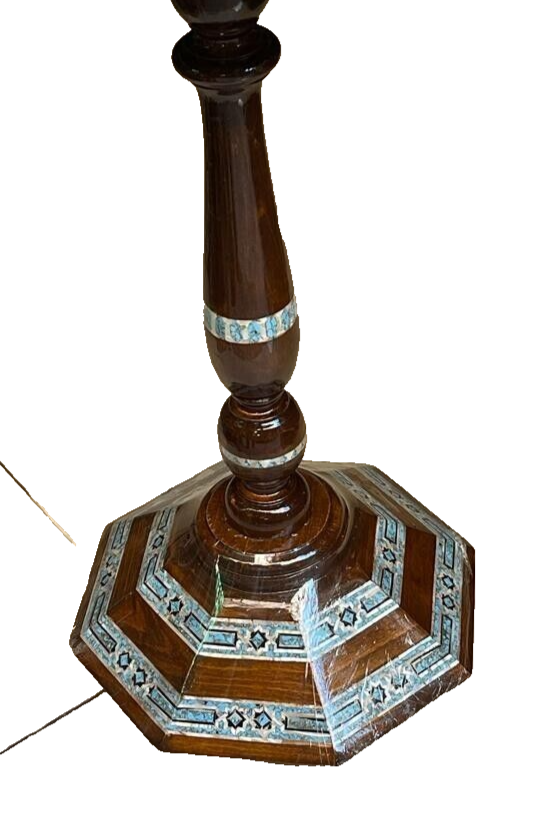 Handmade Wooden End Table Carving Wood Table Home Decor Mother of Pearl Inlay