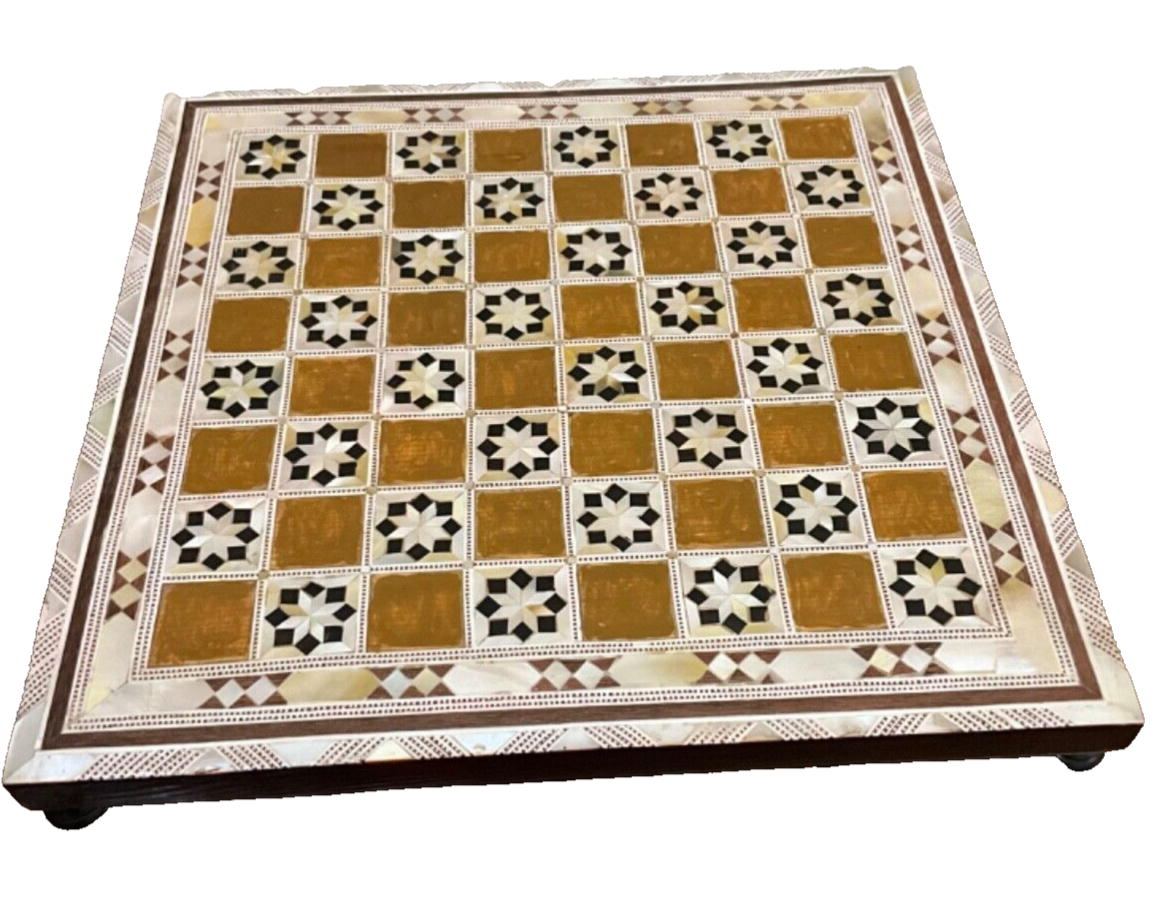 Handmade, Wood Chess Board, Chess Set, Game Board, Inlaid Mother of Pearl (12")