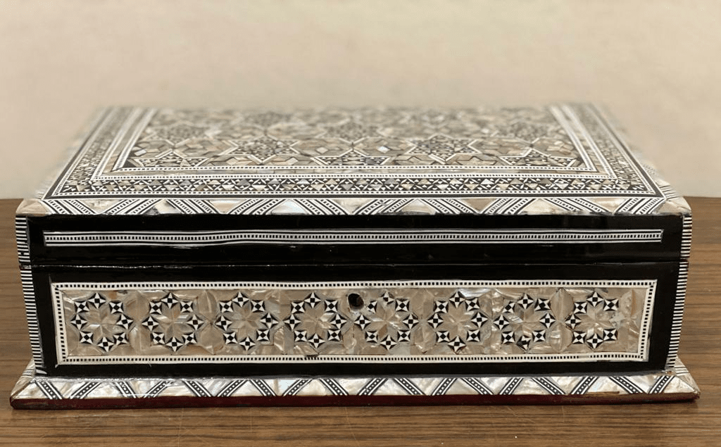 Handmade Wooden Jewelry Box – Mother of Pearl Inlay – Engraved Wood Keepsake Box - Laila Hand Made Gifts