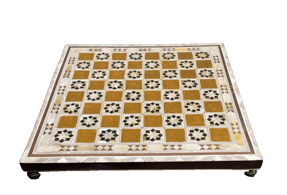 Handmade, Wood Chess Board, Chess Set, Game Board, Inlaid Mother of Pearl (12") - Laila Hand Made Gifts