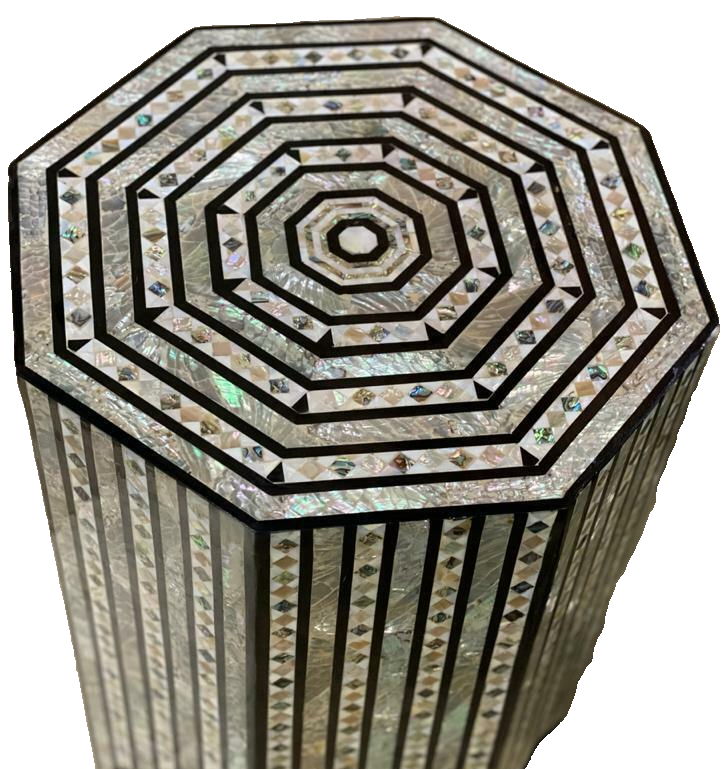 Handmade Wooden End Table Carving Wood Table Home Decor Mother of Pearl Inlay