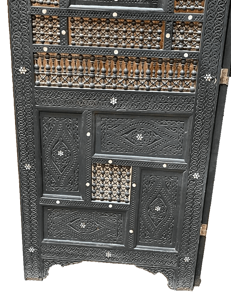 3 Panel Folding Wooden Room Divider Partition Privacy Screen Carving Wood Inlay - Laila Hand Made Gifts