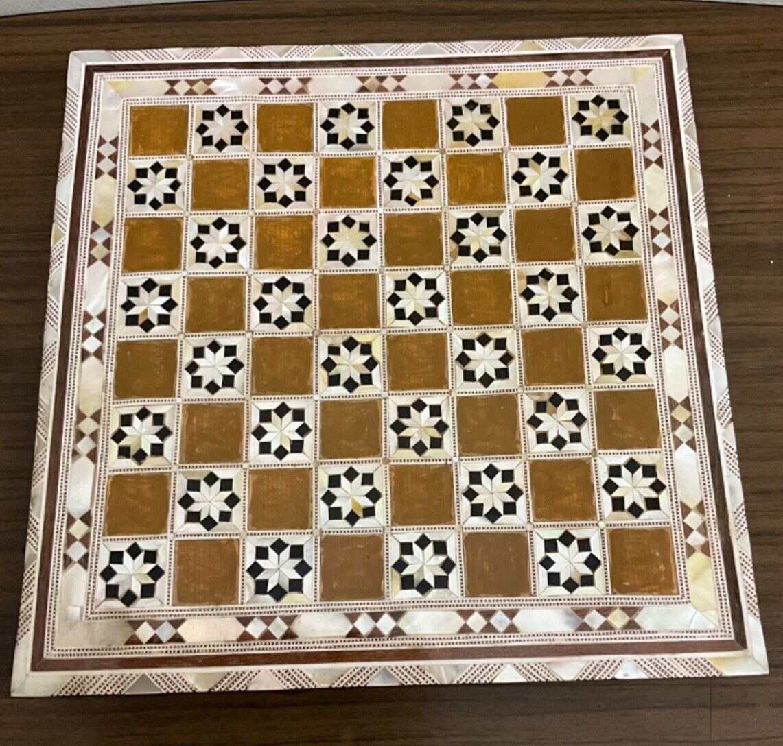 Handmade, Wood Chess Board, Chess Set, Game Board, Inlaid Mother of Pearl (12")