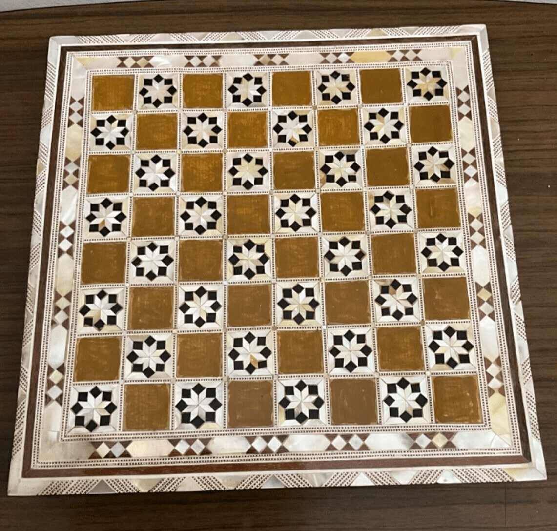 Handmade, Wood Chess Board, Chess Set, Game Board, Inlaid Mother of Pearl (12") - Laila Hand Made Gifts