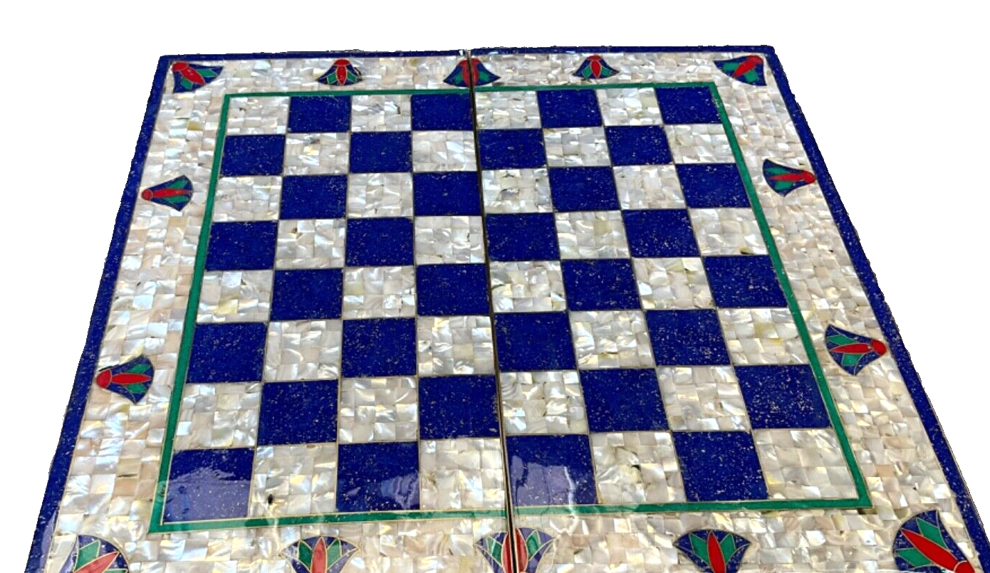 Handmade, Wooden Backgammon Board, Chess Board, Mother of Pearl, Gemstone Inlay