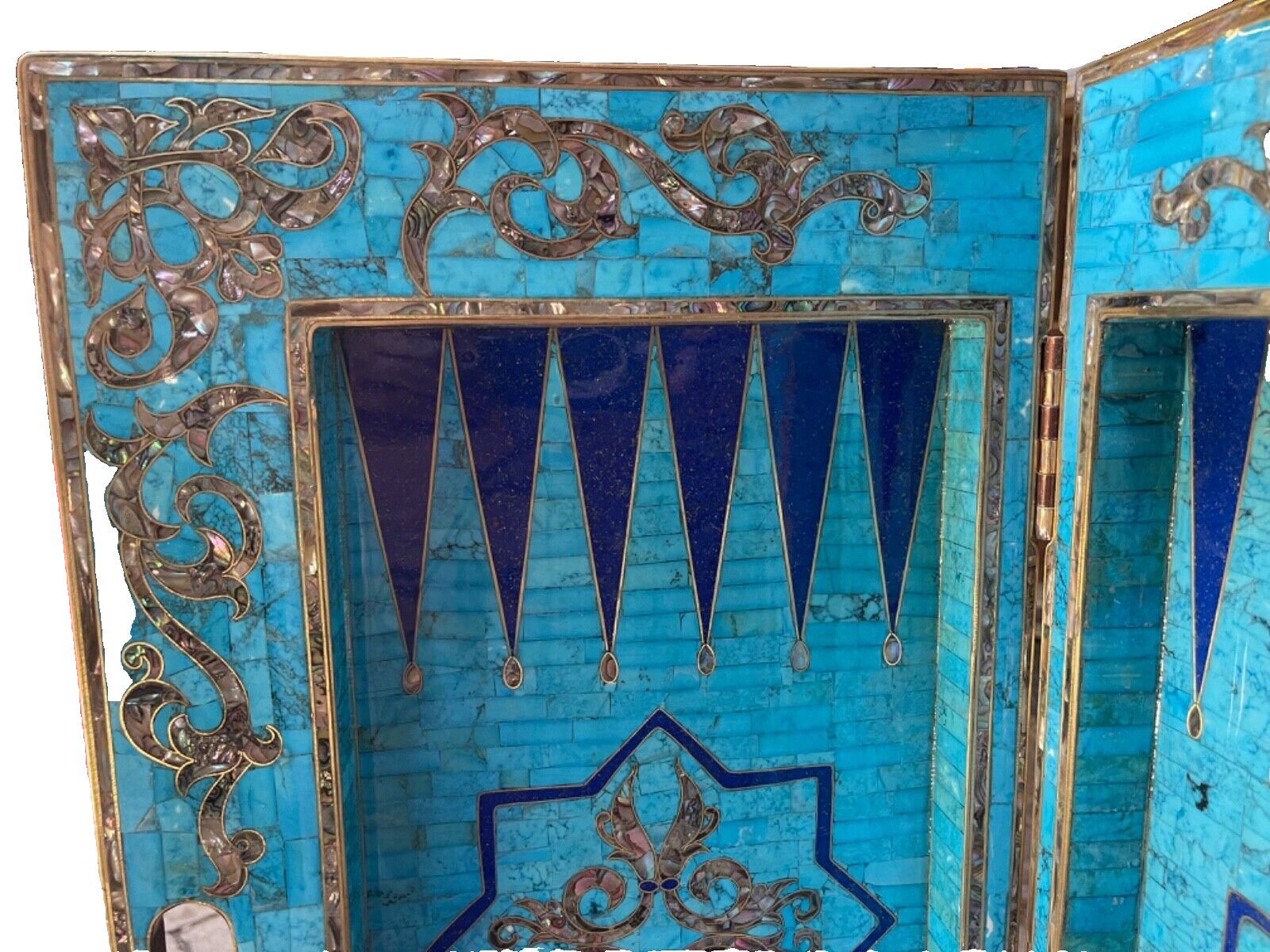 Handmade, Wooden Backgammon Board, Chess Board, Gemstones & Shell Inlay (25.6")