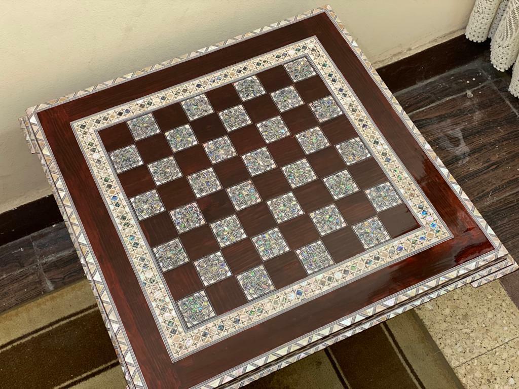 Handmade, Wood Chess Board, Game Board, Unique Board, Inlaid Mother of Pearl 25"
