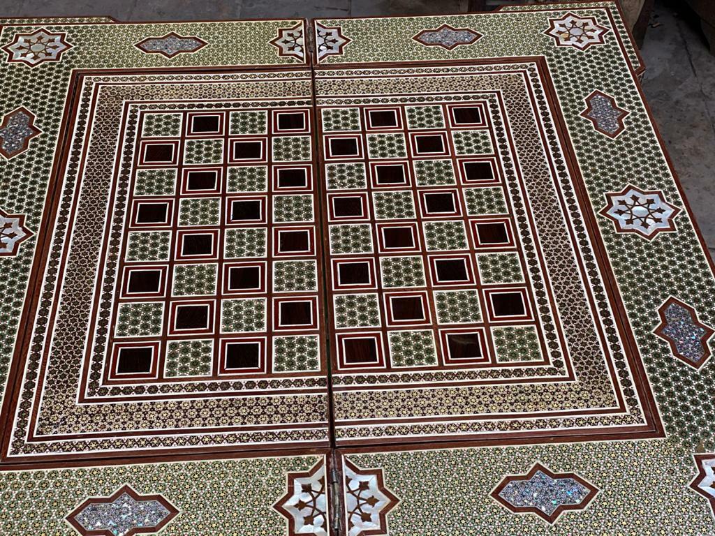 Handmade Game Table Chess Backgammon Board Mother of Pearl Inlay, Board Game - Laila Hand Made Gifts