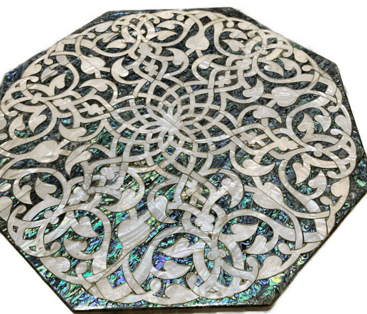 Handmade Wooden End Table Carving Wood Table Home Decor Mother of Pearl Inlay - Laila Hand Made Gifts