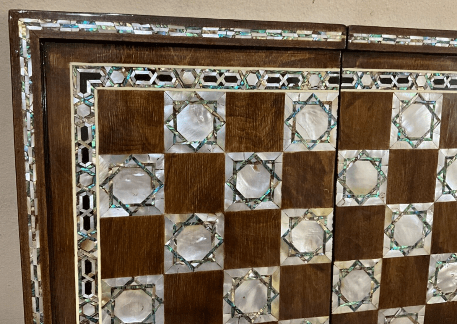 Handmade, Wooden Backgammon Board, Wood Chess Board, Mother of Pearl Inlay (20") - Laila Hand Made Gifts