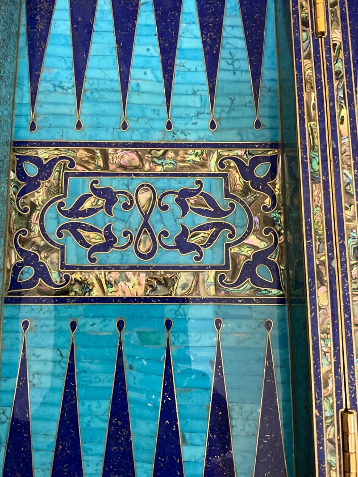 Handmade, Wooden Backgammon Board, Chess Board, Mother of Pearl, Gemstone Inlay