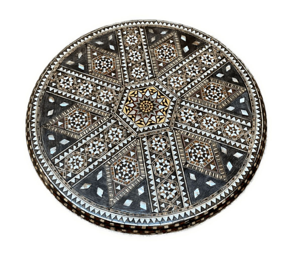 Handmade Wooden End Table Carving Wood Table Home Decor Mother of Pearl Inlay - Laila Hand Made Gifts