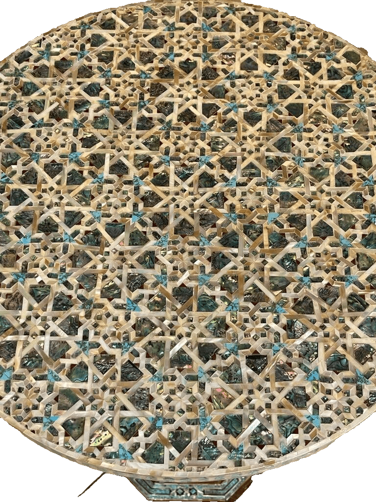 Handmade Wooden End Table Carving Wood Table Home Decor Mother of Pearl Inlay - Laila Hand Made Gifts