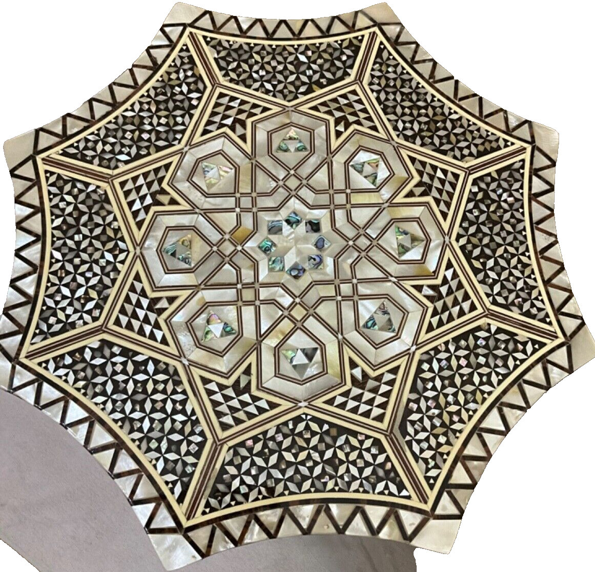 Handmade Wooden End Table Carving Wood Table Home Decor Mother of Pearl Inlay