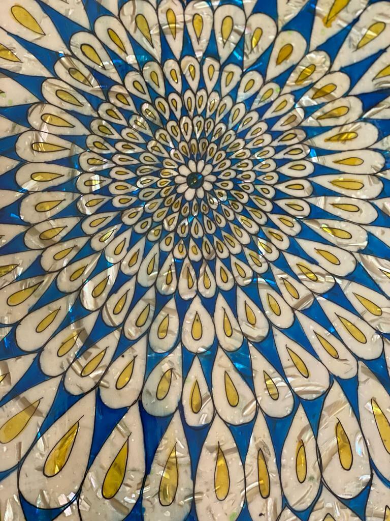 Handmade Wooden End Table Carving Wood Table Home Decor Mother of Pearl Inlay - Laila Hand Made Gifts