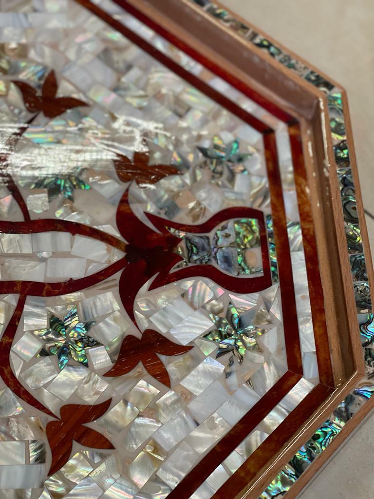 Handmade, Wood Tray, Antique Serving Tray, Inlaid Serving Tray, Mother of Pearl - Laila Hand Made Gifts