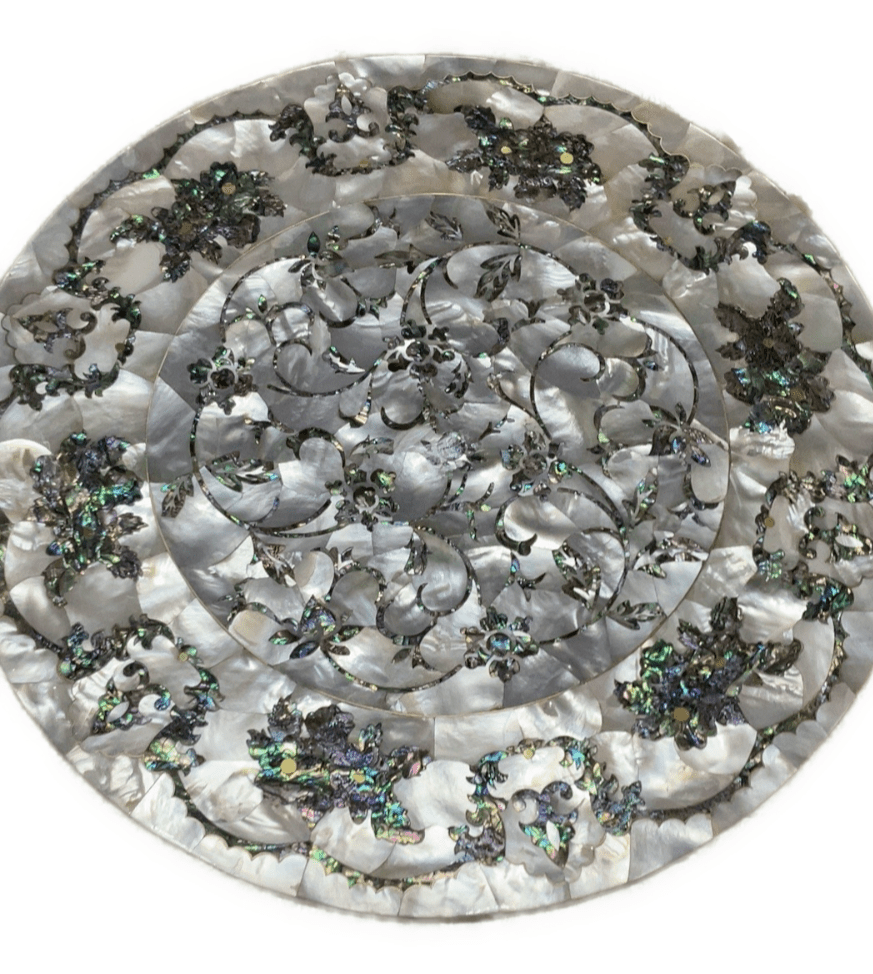 Handmade Wooden End Table Carving Wood Table Home Decor Mother of Pearl Inlay - Laila Hand Made Gifts