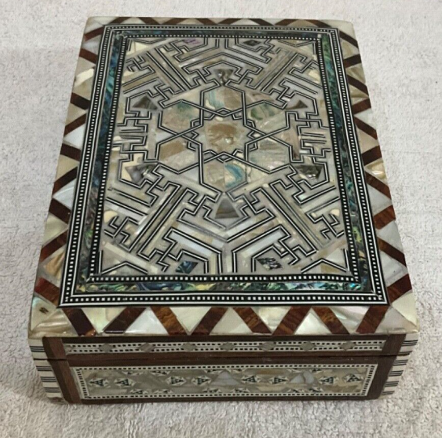 Handmade Wooden Jewelry Box Wood Trinket Storage Wood Box Mother of Pearl Inlay
