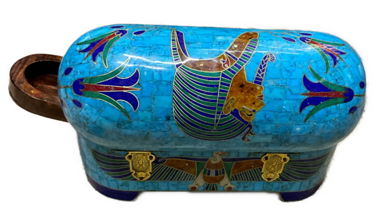 Handmade Antique Wood Jewelry Box, Gift Box, Wood Box, Inlaid Gemstones & Copper