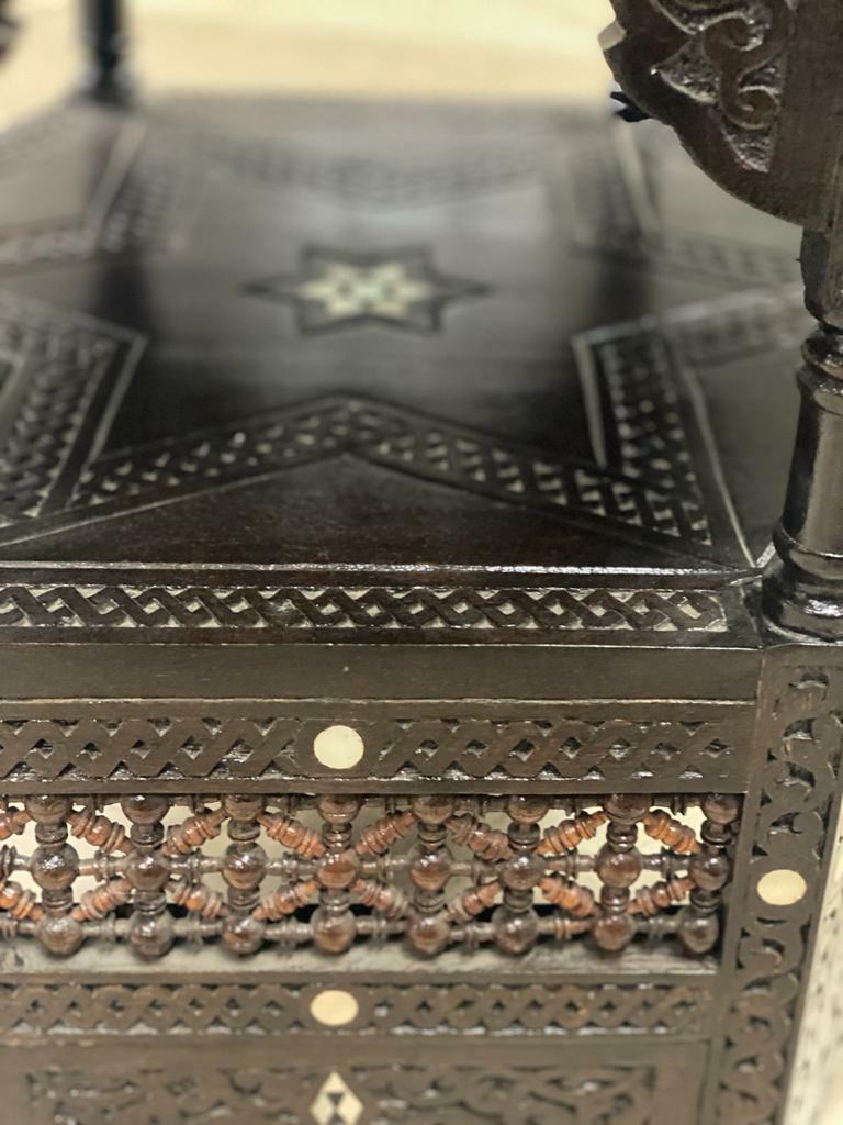 Handmade Wooden End Table Carving Wood Table Home Decor Mother of Pearl Inlay - Laila Hand Made Gifts