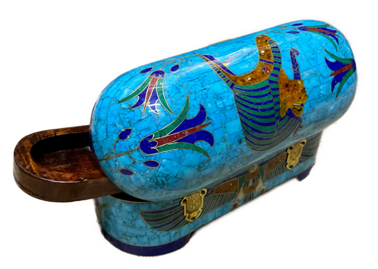 Handmade Antique Wood Jewelry Box, Gift Box, Wood Box, Inlaid Gemstones & Copper