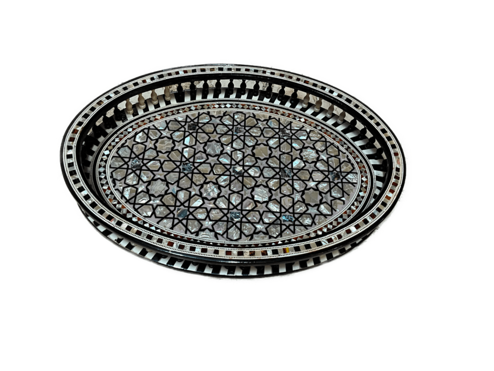 Antique Handmade Serving Tray Wood inlaid Mother of Pearl (16"x11.2") - Laila Hand Made Gifts