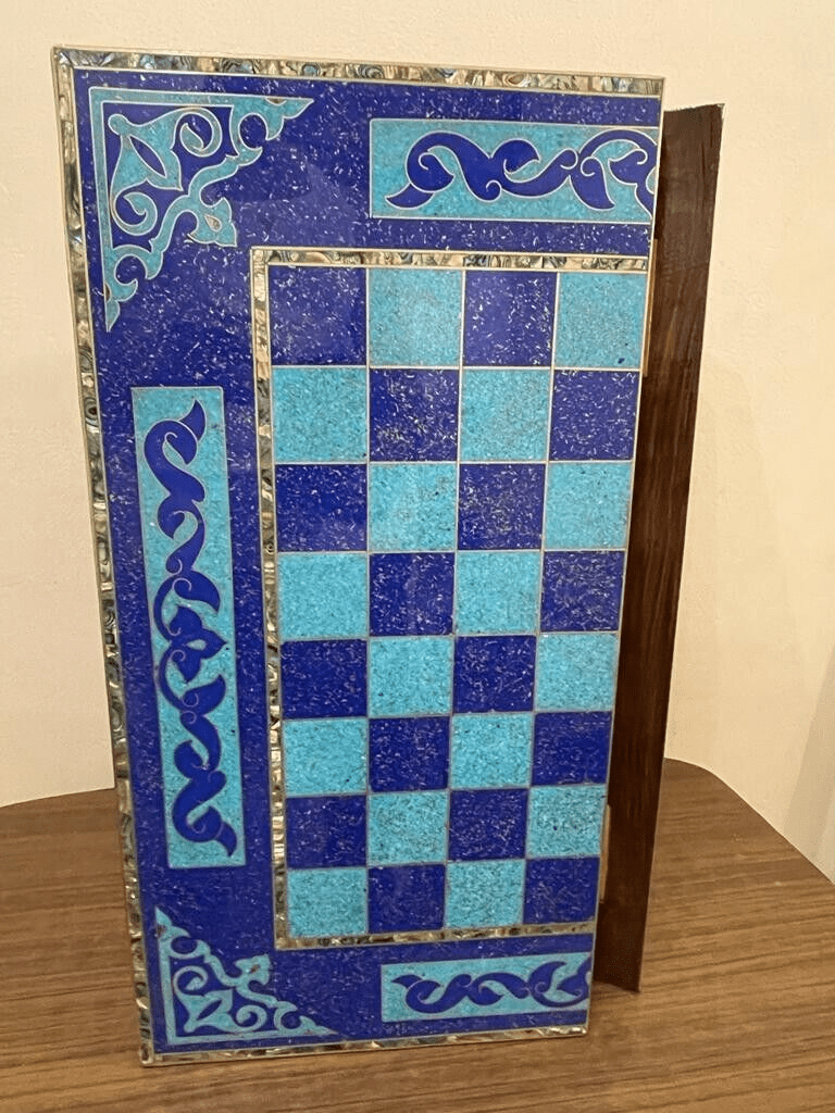 Handmade, Wooden Backgammon Board, Chess Board, Mother of Pearl, Gemstone Inlay - Laila Hand Made Gifts