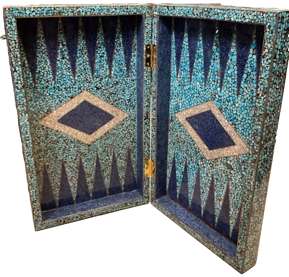 Handmade, Wood Backgammon Board, Wood Chess Board, Inlaid Pearl & Gemstones 20"