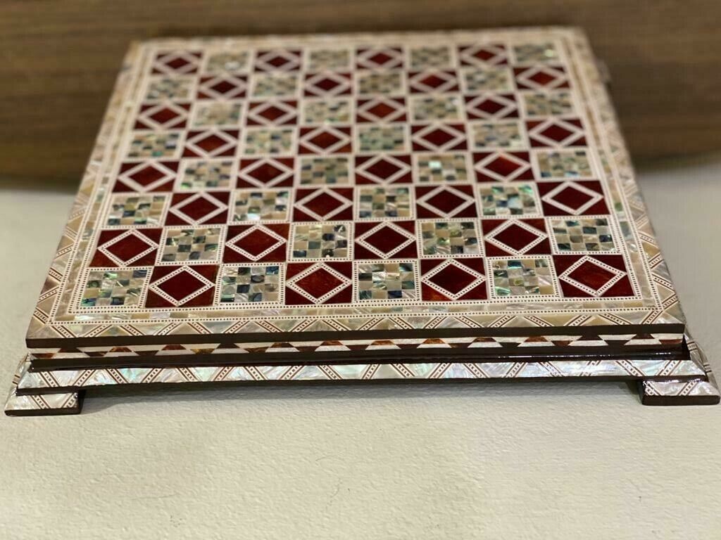 Handmade, Wood Chess Board, Chess Set, Game Board, Inlaid Mother of Pearl (13")