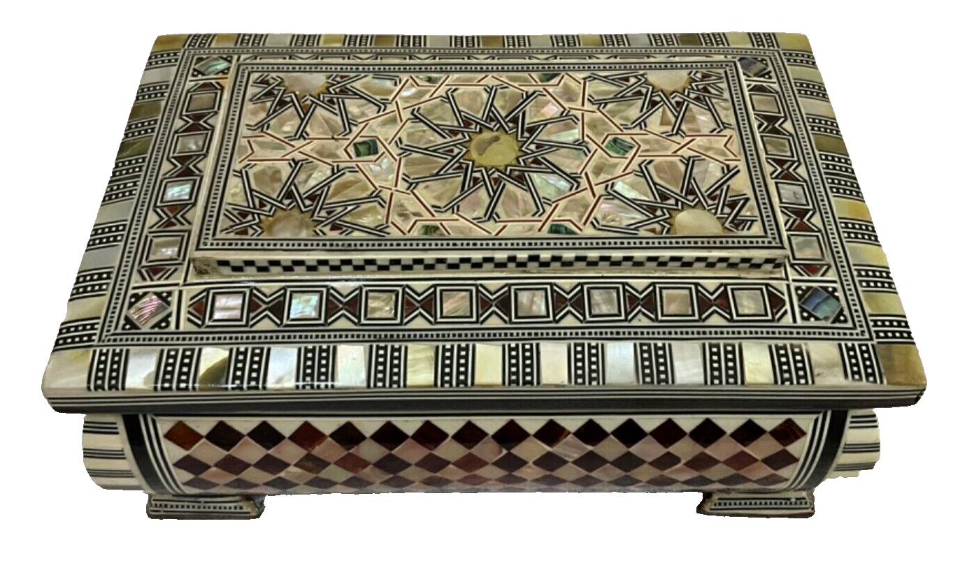 Handmade Wooden Jewelry Box Wood Trinket Storage Wood Box Mother of Pearl Inlay