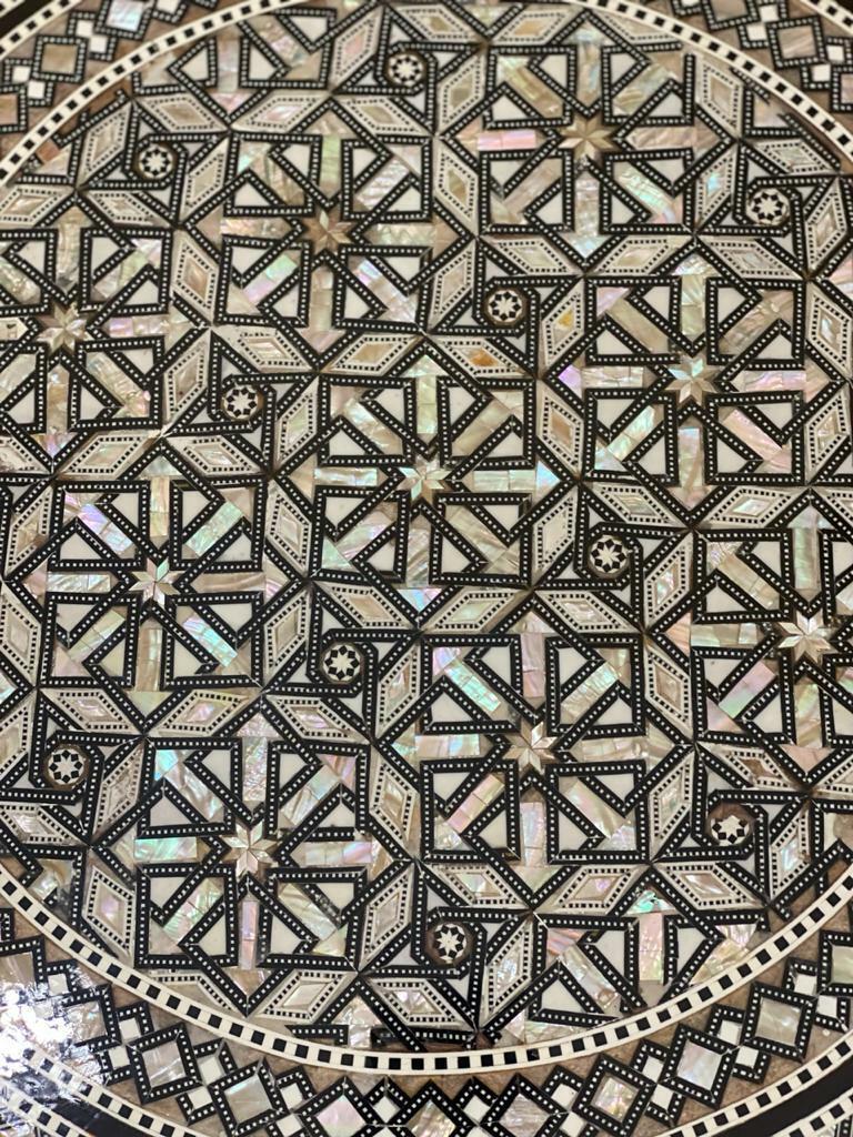 Handmade Wooden End Table Carving Wood Table Home Decor Mother of Pearl Inlay