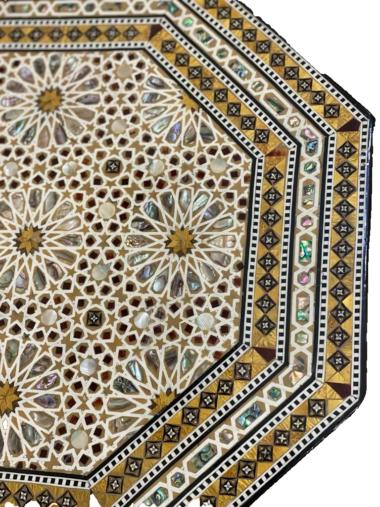 Handmade Wooden End Table Carving Wood Table Home Decor Mother of Pearl Inlay