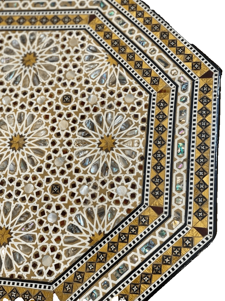 Handmade Wooden End Table Carving Wood Table Home Decor Mother of Pearl Inlay - Laila Hand Made Gifts