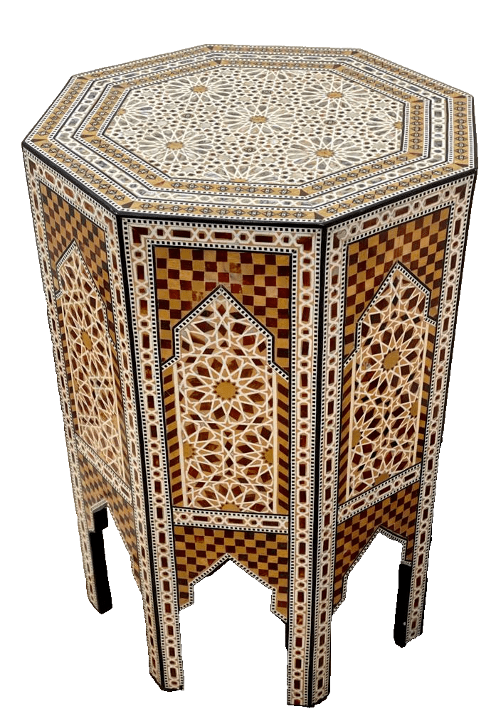 Handmade Wooden End Table Carving Wood Table Home Decor Mother of Pearl Inlay - Laila Hand Made Gifts