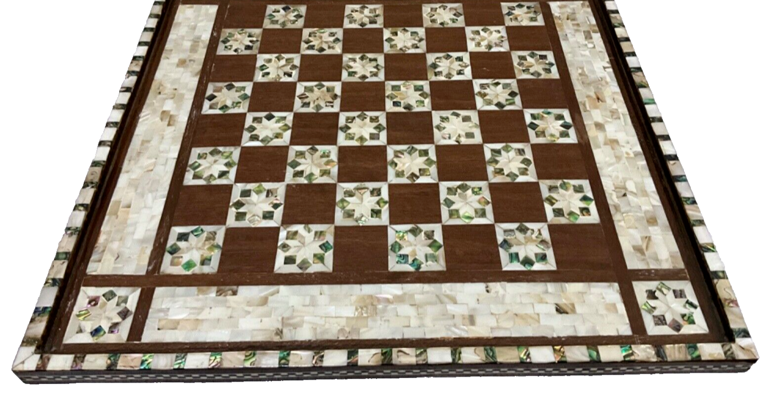 Handmade Wooden Chess Board, Wood Chess Board, Game Board, Mother of Pearl Inlay