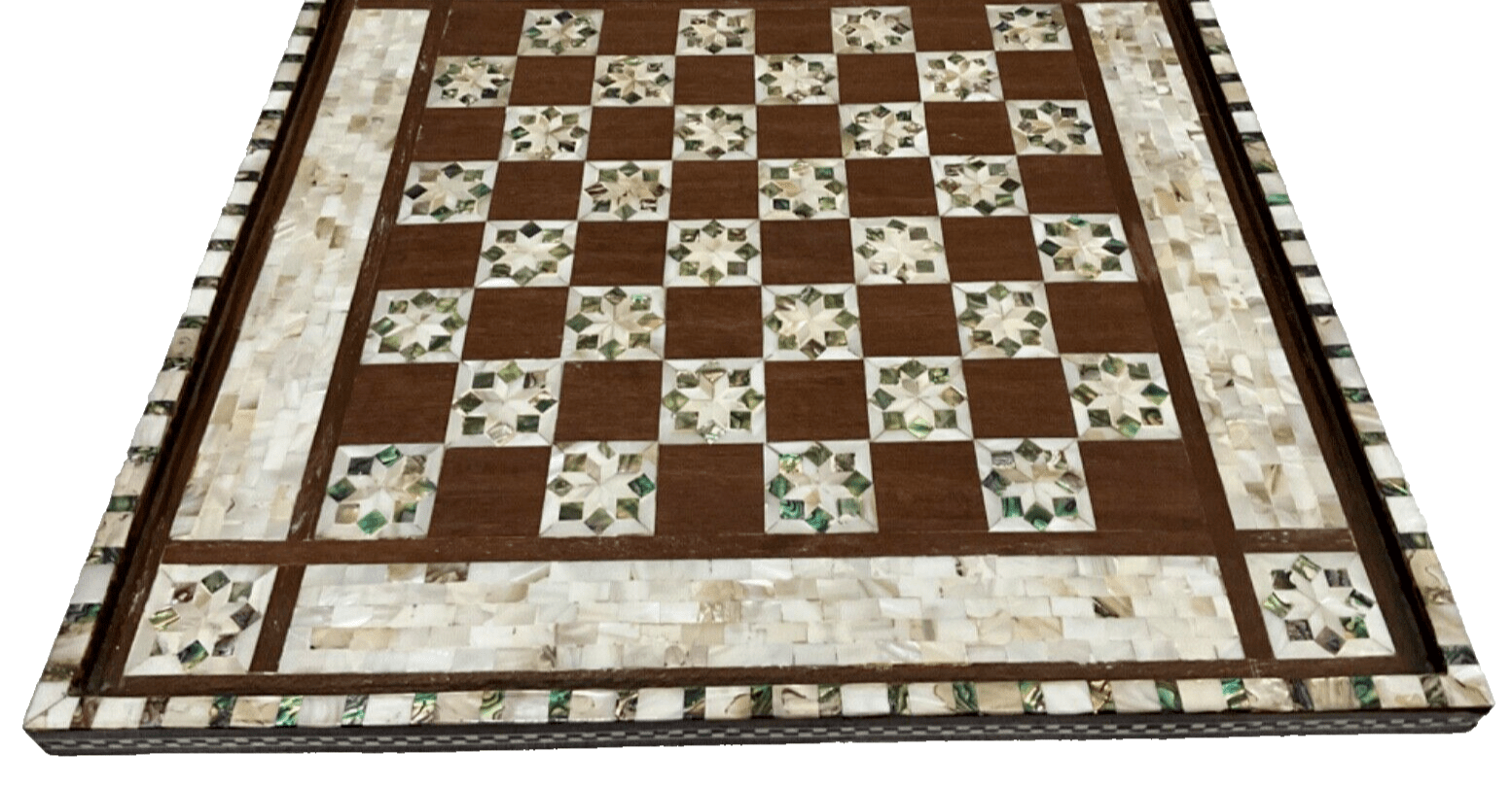 Handmade Wooden Chess Board, Wood Chess Board, Game Board, Mother of Pearl Inlay - Laila Hand Made Gifts