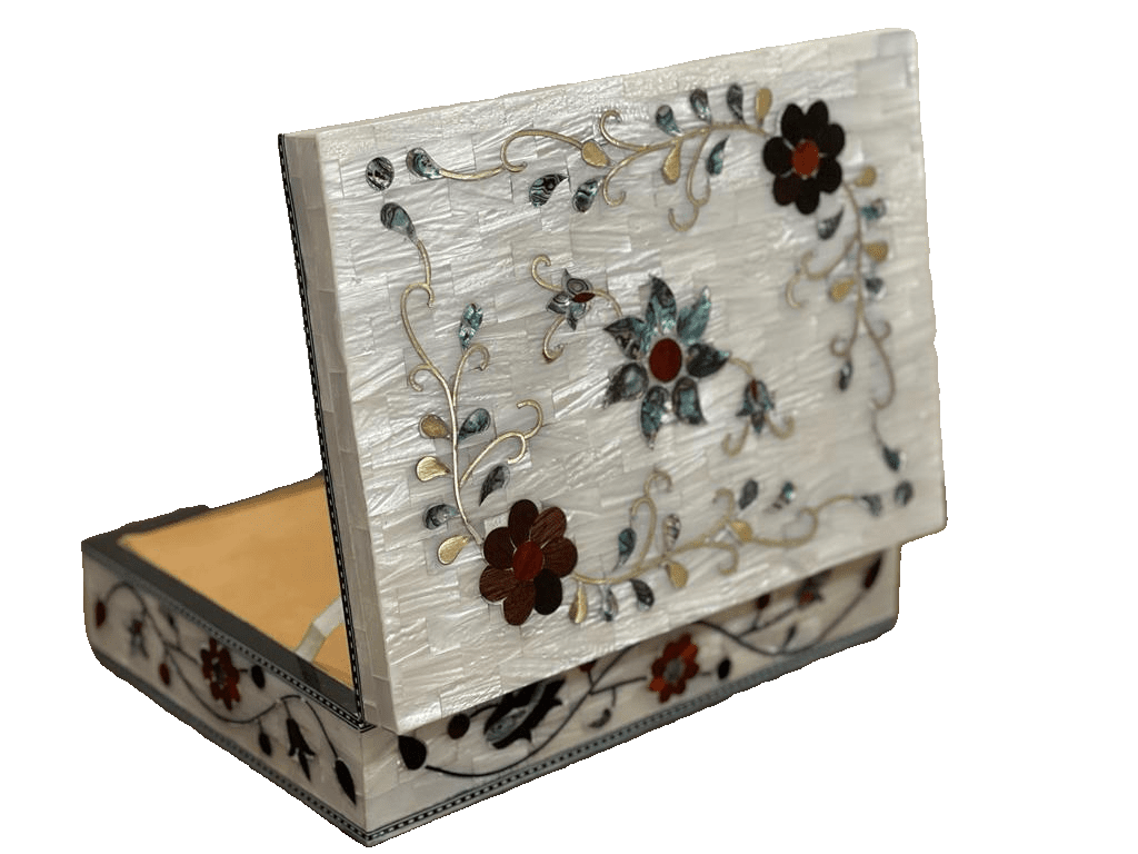 Handmade Wooden Jewelry Box Wood Trinket Storage Wood Box Mother of Pearl Inlay - Laila Hand Made Gifts