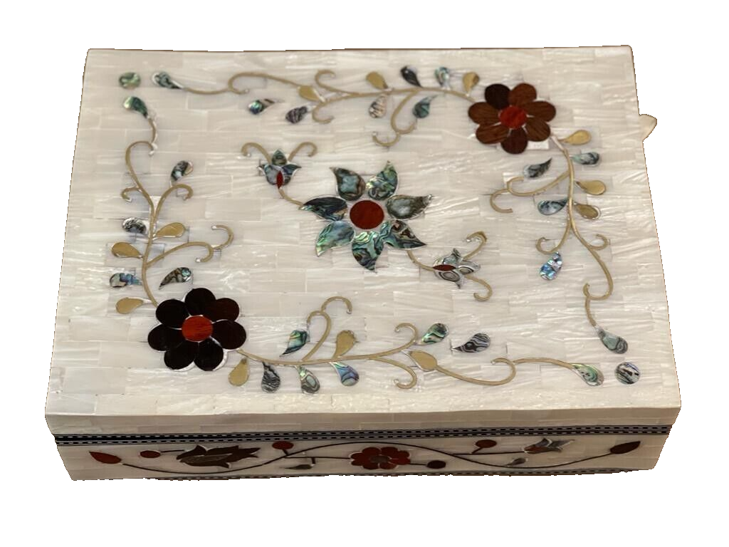Handmade Wooden Jewelry Box Wood Trinket Storage Wood Box Mother of Pearl Inlay