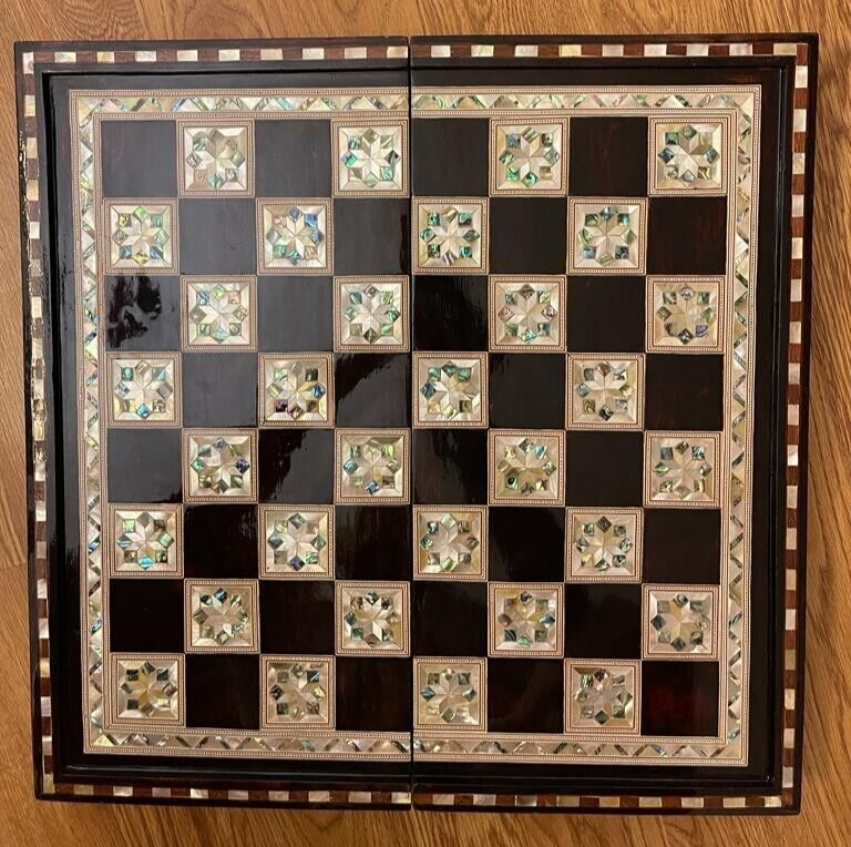 Handmade, Wooden Backgammon Board, Wood Chess Board, Mother of Pearl Inlay (21")
