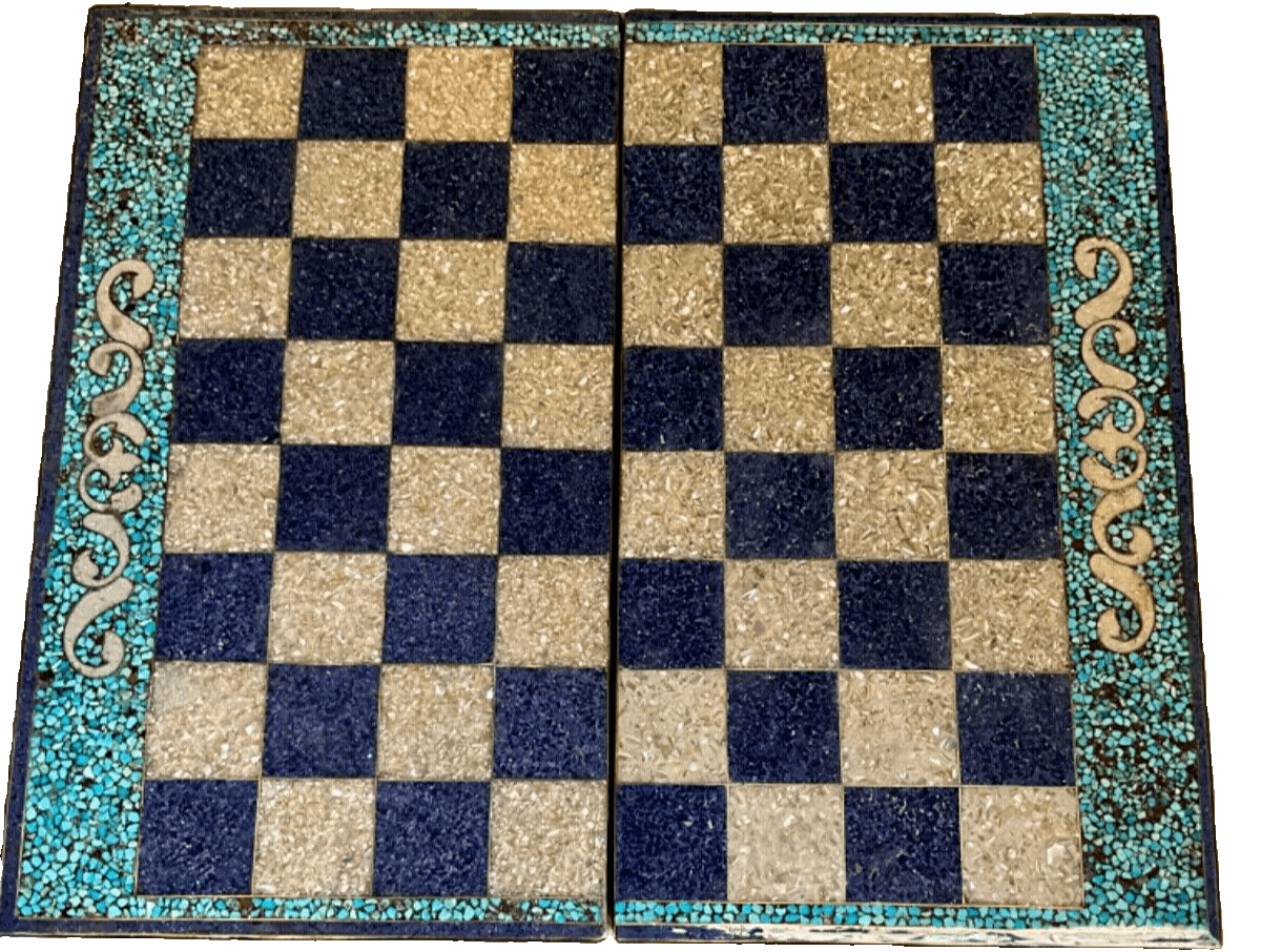 Handmade, Wood Backgammon Board, Wood Chess Board, Inlaid Pearl & Gemstones 20" - Laila Hand Made Gifts