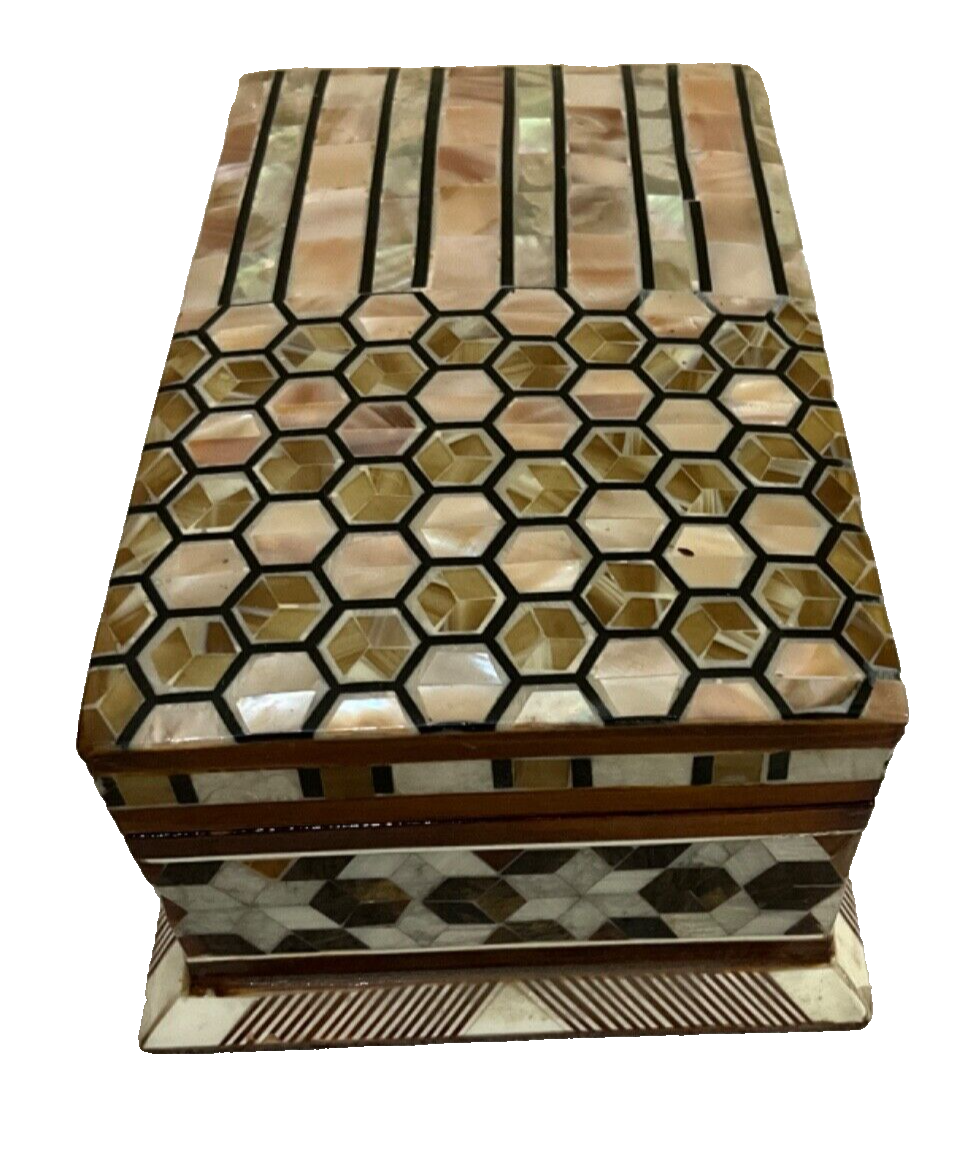 Handmade Wooden Jewelry Box Wood Trinket Storage Wood Box Mother of Pearl Inlay