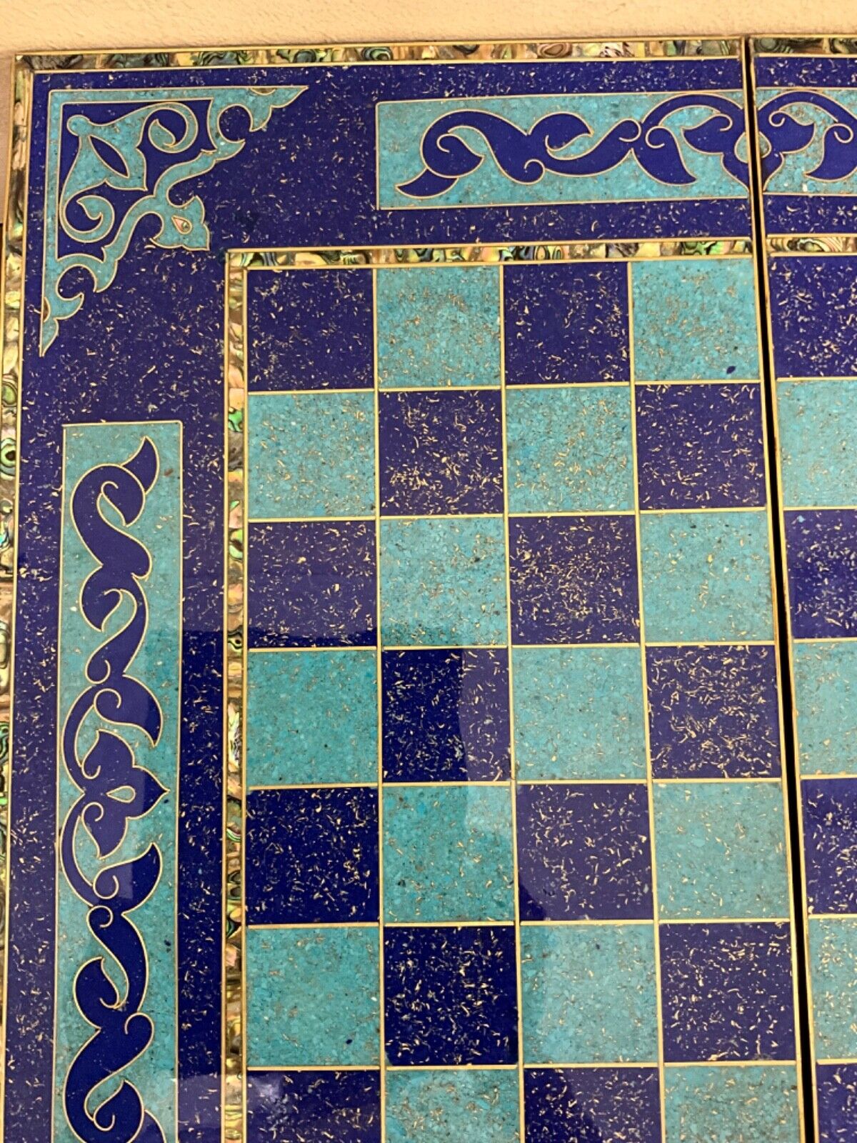 Handmade, Wooden Backgammon Board, Chess Board, Mother of Pearl, Gemstone Inlay - Laila Hand Made Gifts