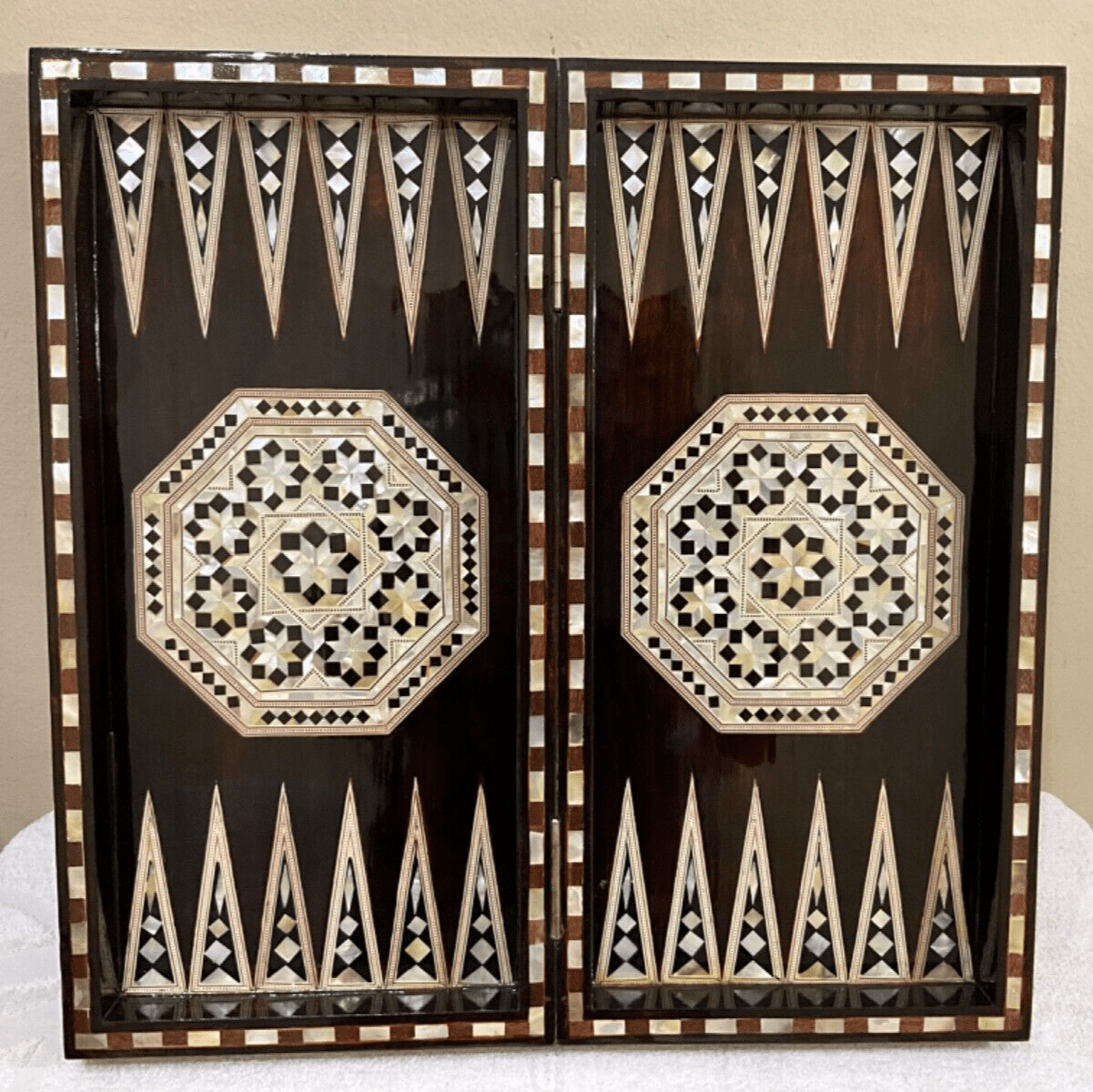 Handmade, Wooden Backgammon Board, Wood Chess Board, Mother of Pearl Inlay (21") - Laila Hand Made Gifts
