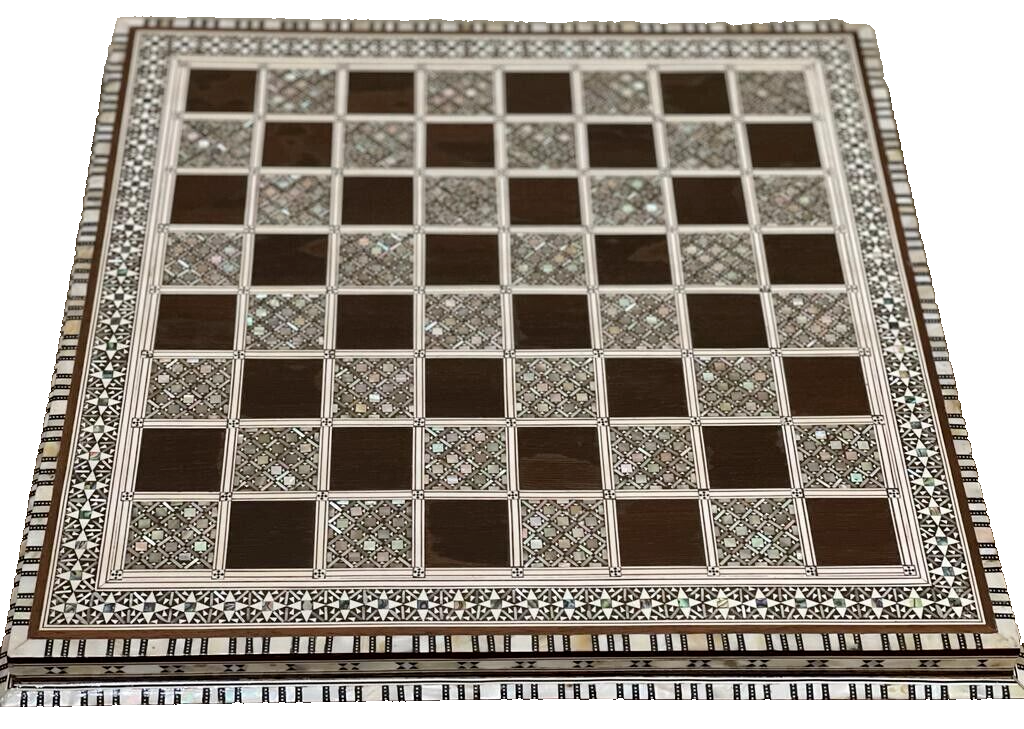 Handmade, Wood Chess Board, Chess Set, Game Board, Inlaid Mother of Pearl (16")